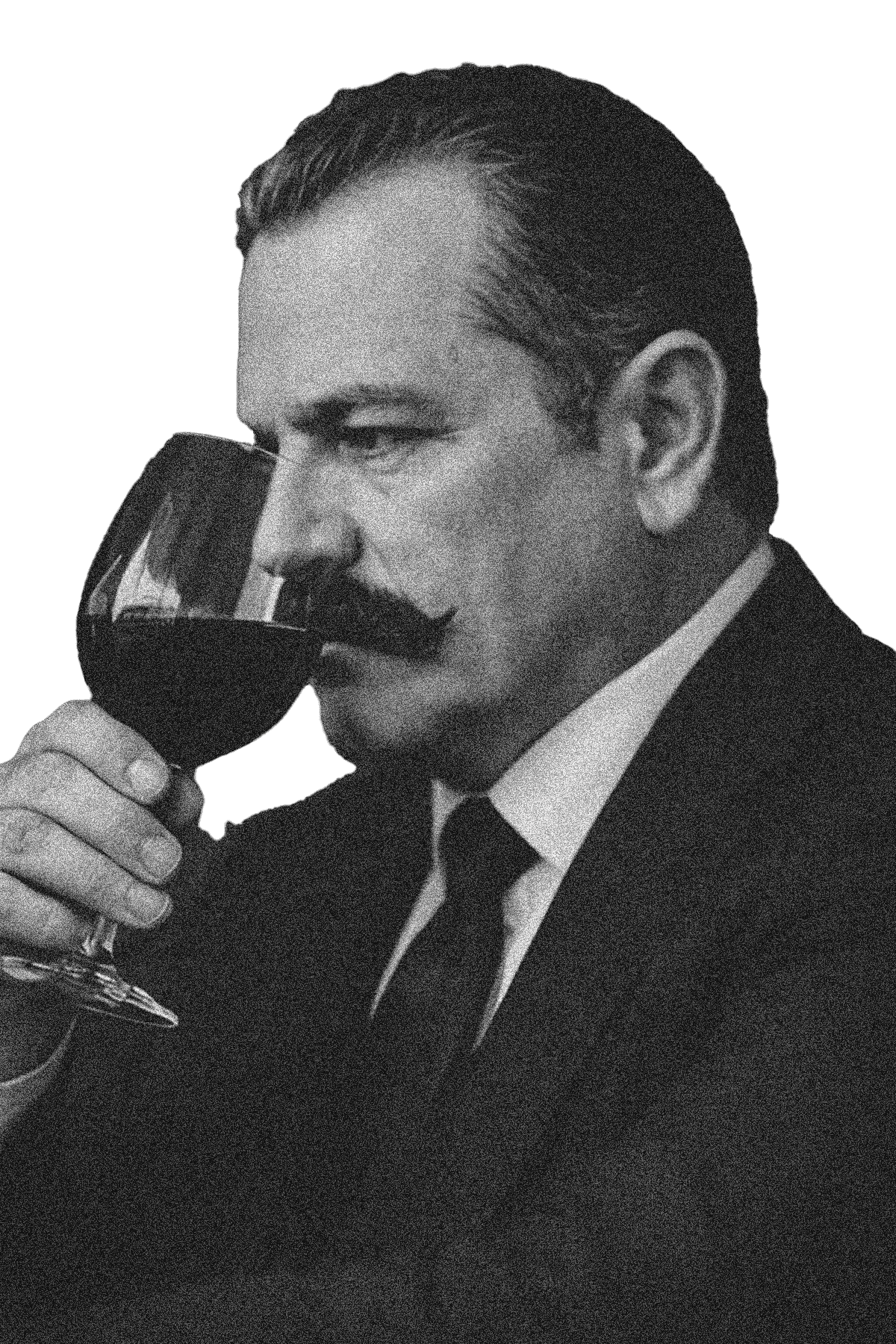 Don Belisario con copa de vino · detalle